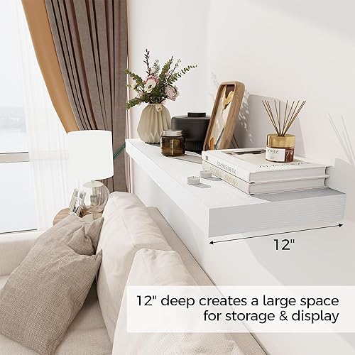 Miniatura 4 de Estantes flotantes blancos de 36 pulgadas de largo, estantes flotantes de 12 pulgadas de profundidad para pared, estantes de 36 x 12 pulgadas para