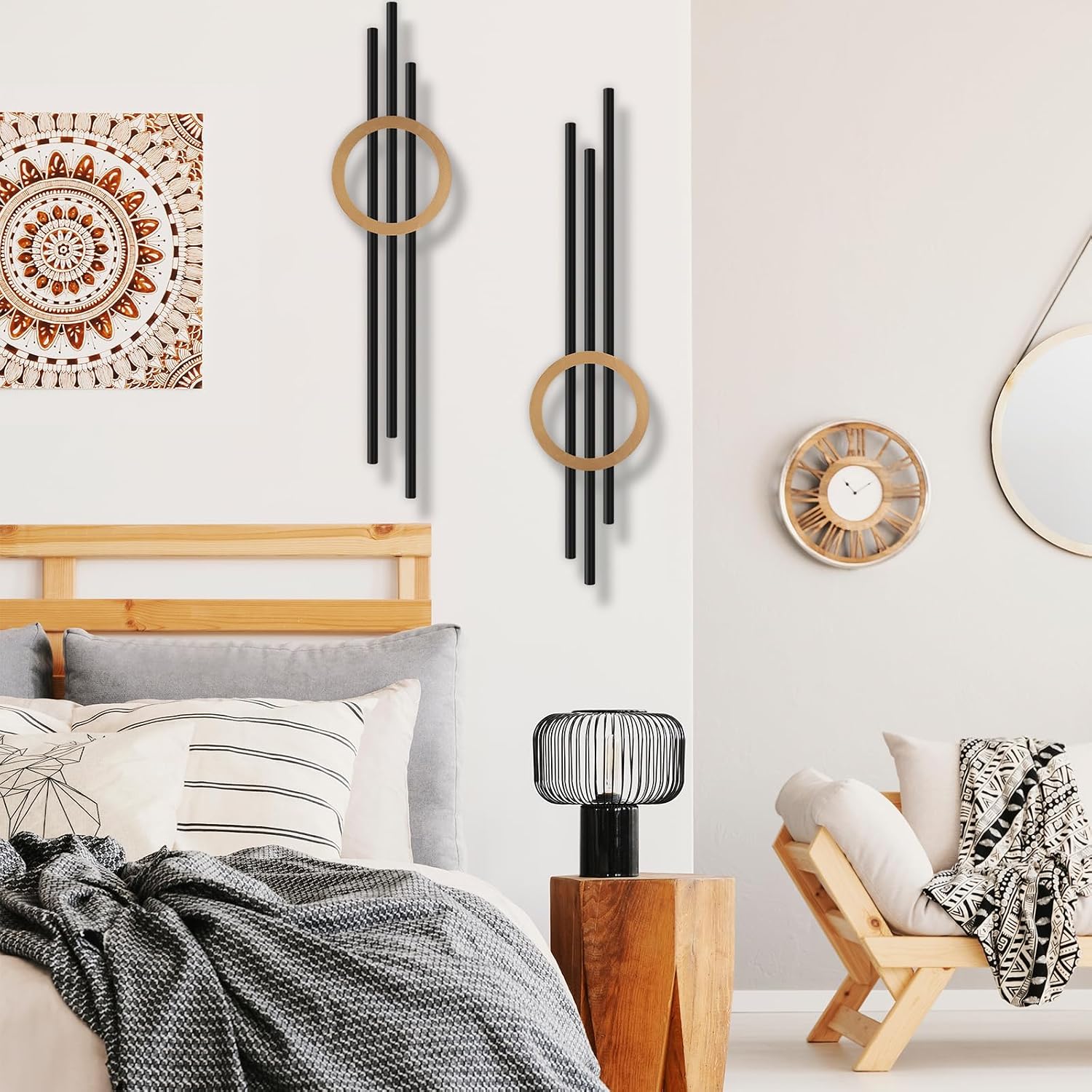YIYA Black Abstract Metal Wall Art Decoration Minimalist Decor 3D Textured Square Logo Metal Wall Sculpture，for Living Room Bedroom Bathroom Study Room (Gold - Circle)