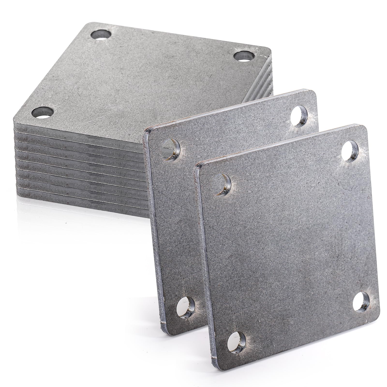 WRINGKIT 8 Pack Steel Plate with Holes, 4'' x 4'' Flat Metal Plate, Laser Cut A36 Hot Rolled Mild Steel with Smooth Edges, Weldable Paintable Square Metal Sheets for Magnets, Industrial Use