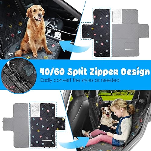 Miniatura 4 de URPOWER Funda de asiento de coche para perro 6 en 1, impermeable, hamaca de coche para perro, 4060, funda de asiento de perro dividida con ventana