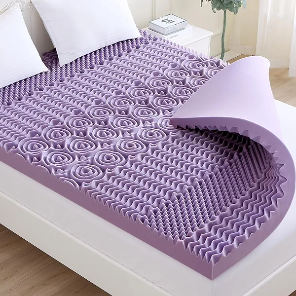 MUXHOMO 3 Inch 7-Zone Queen Mattress Topper, Egg Crate Foam Mattress Topper Queen Size for Back Pain, Lavender Cooling Gel Infused Bed Pad, CertiPUR-US and Oeko-TEX Certification (60"×80")