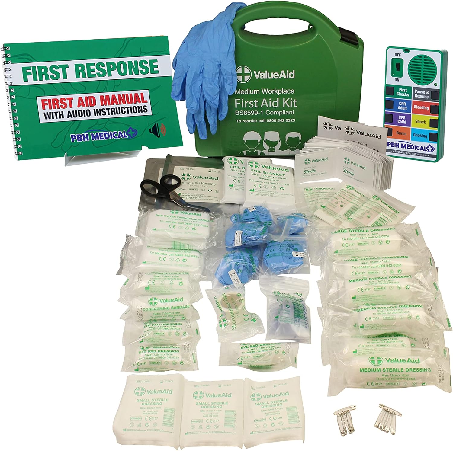 Value Aid Large BS8599-1:2019 Compliant First Aid Kit & Talking Guide Bundle