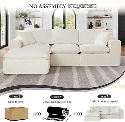 Miniatura 8 de Camillas seccionales de 108 pulgadas para sala de estar, sofá sin hueso, sofá modular modular con forma de L (blanco, 108.3 pulgadas - L)