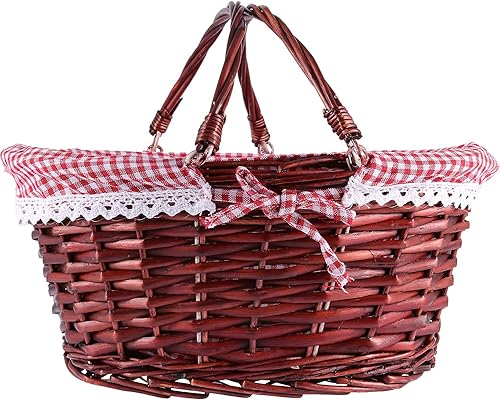 Miniatura 3 de KINJOEK Cesta tejida de mimbre, cesta multiusos de sauce natural con asa, forro de tela de algodón de lino de primera calidad para almacenamiento y