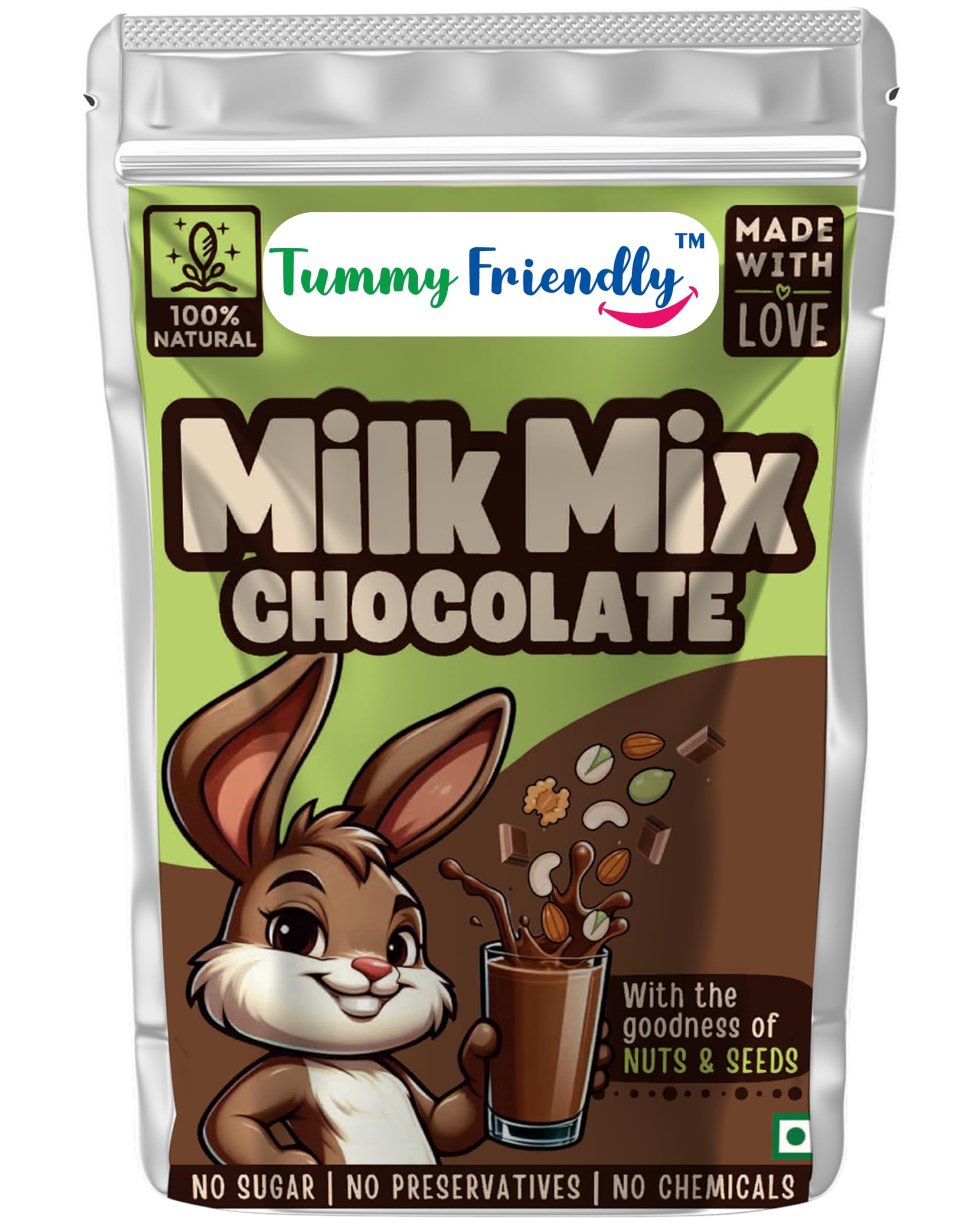 Tummy Friendly Chocolate Milk Mix for kids. Made of nuts, seeds. Healthy milk mix for 1 year old baby, toddlers, 2 year, 3 year old baby. kids chocolate milk powder mix - 100g Trial (Strawberry100g) (100g, Chocolate)