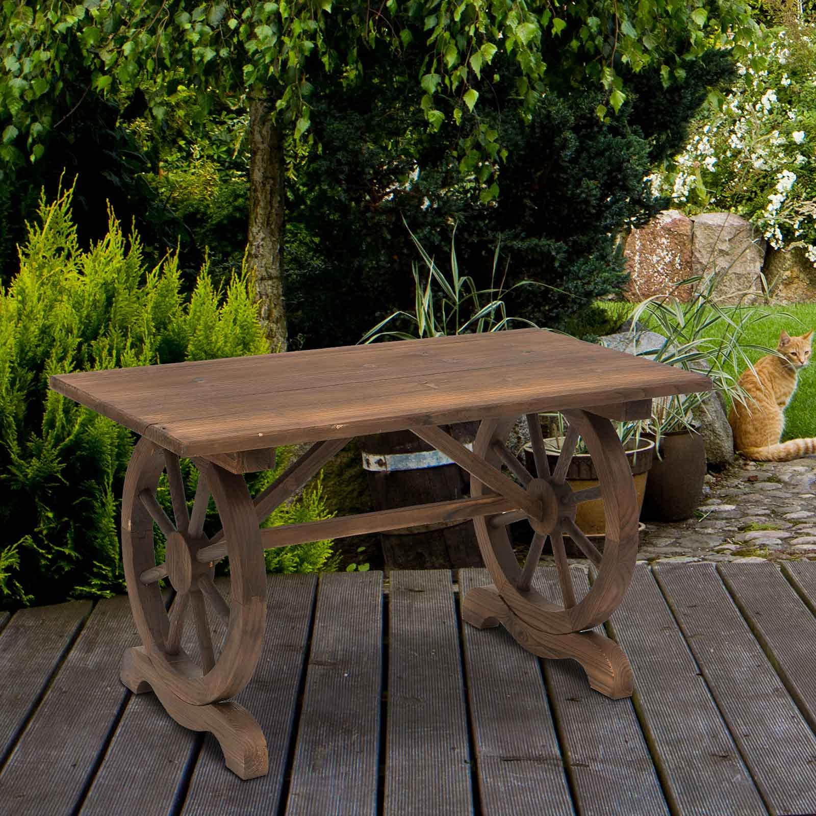 Outsunny Tavolo da Giardino Stile Country con Gambe a Ruota, in Legno di Abete Resistente alle Intemperie, 110x60x65 cm