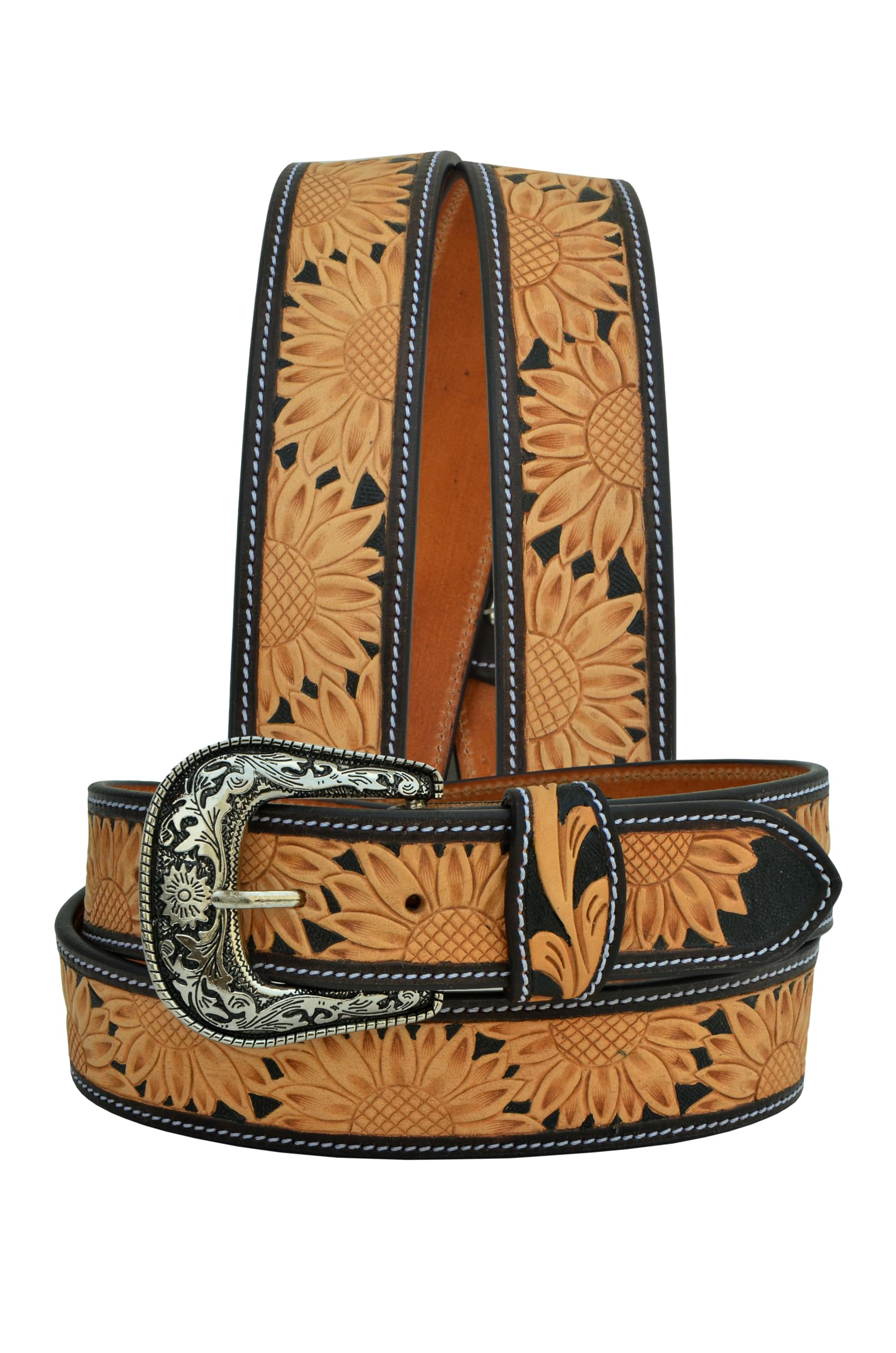 Affilare Western Belt Sunflower Tooled Hand Finished Heavy  display picture 2
