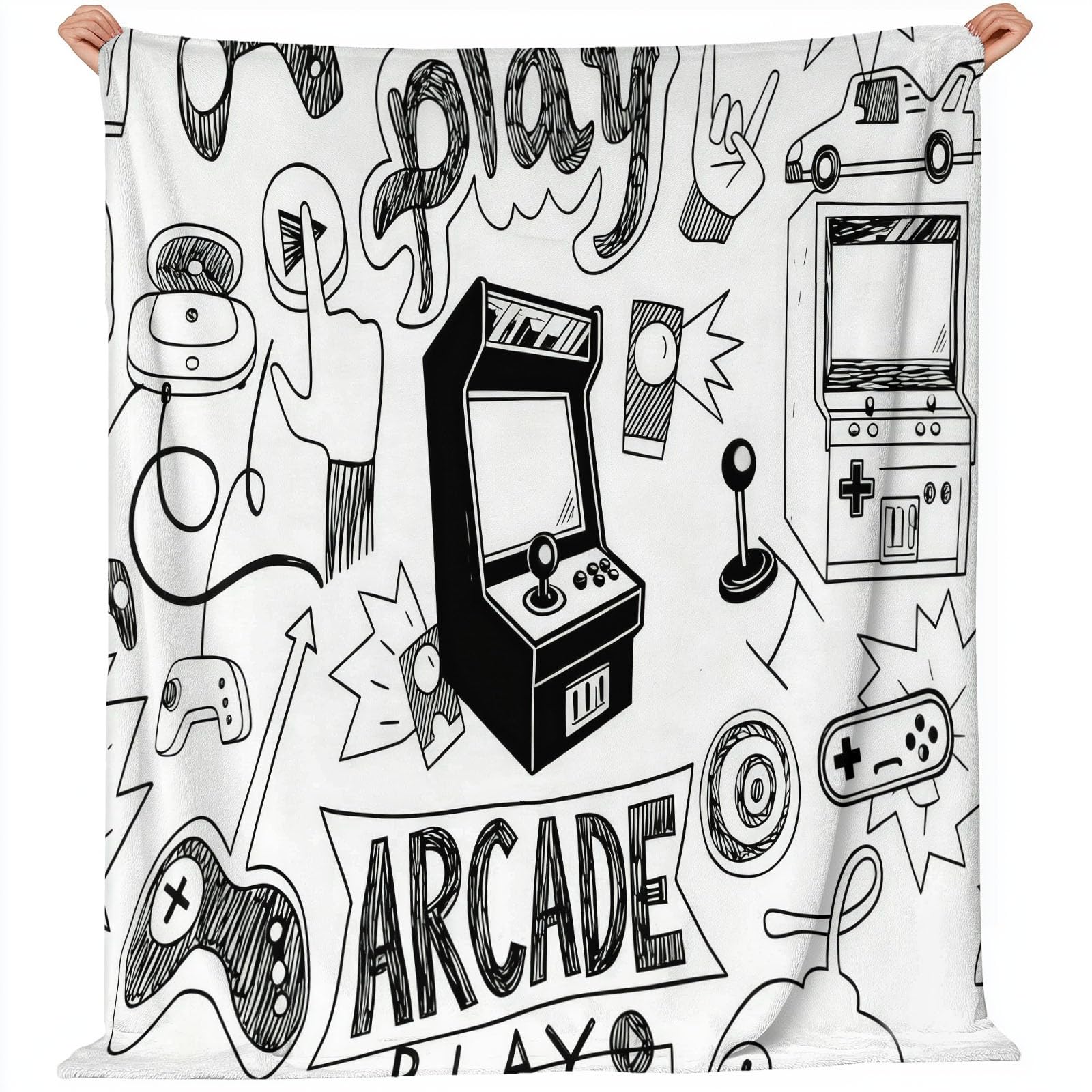 Couverture polaire hiver jeux d'arcade plaid noir peluche 220x240cm