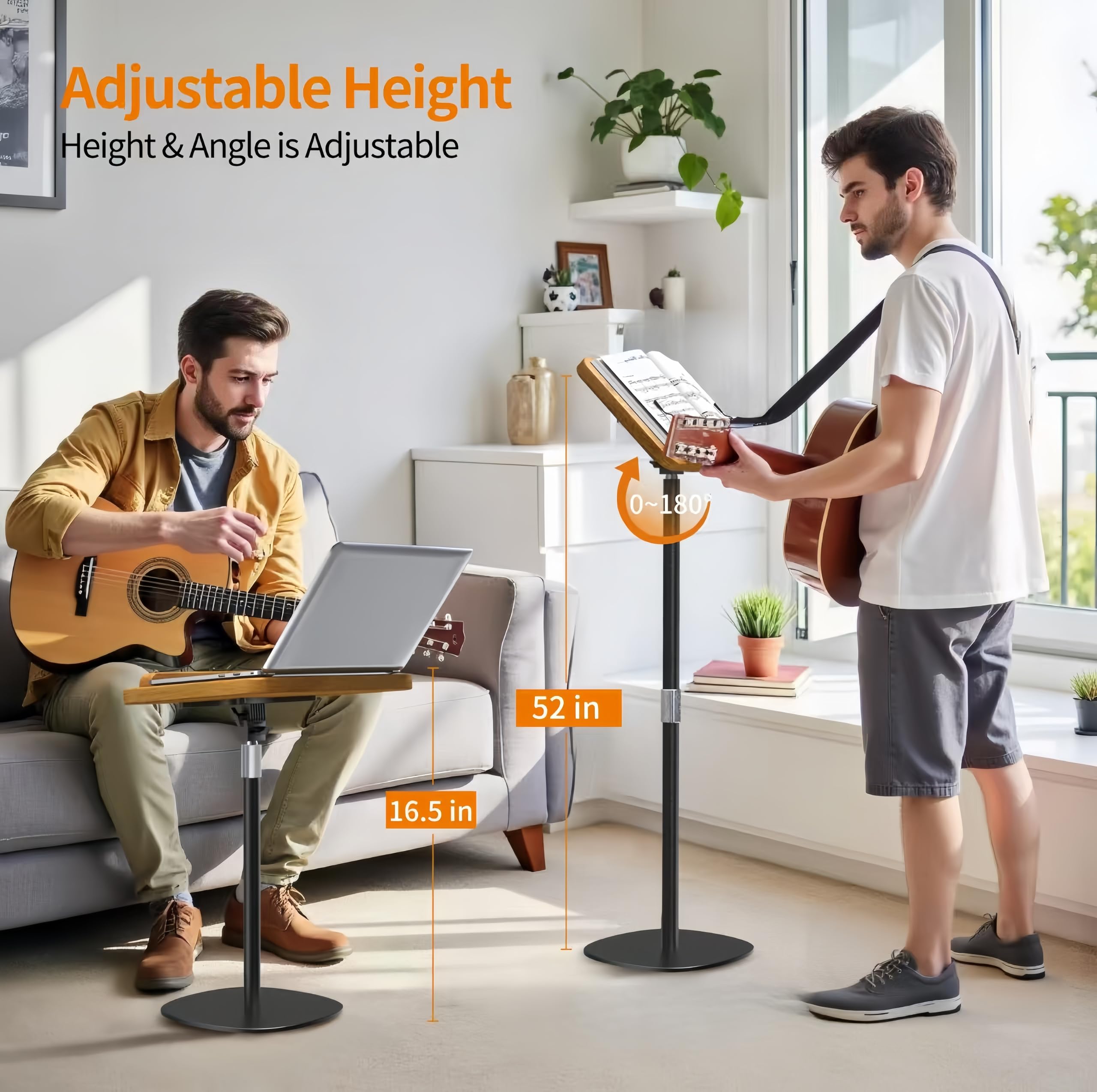 NAMON Soporte de música 2 en 1 de doble uso y soporte de mesa, soporte de madera maciza resistente para partituras, altura y ángulo ajustables, con clip de página, ideal para guitarristas de violín