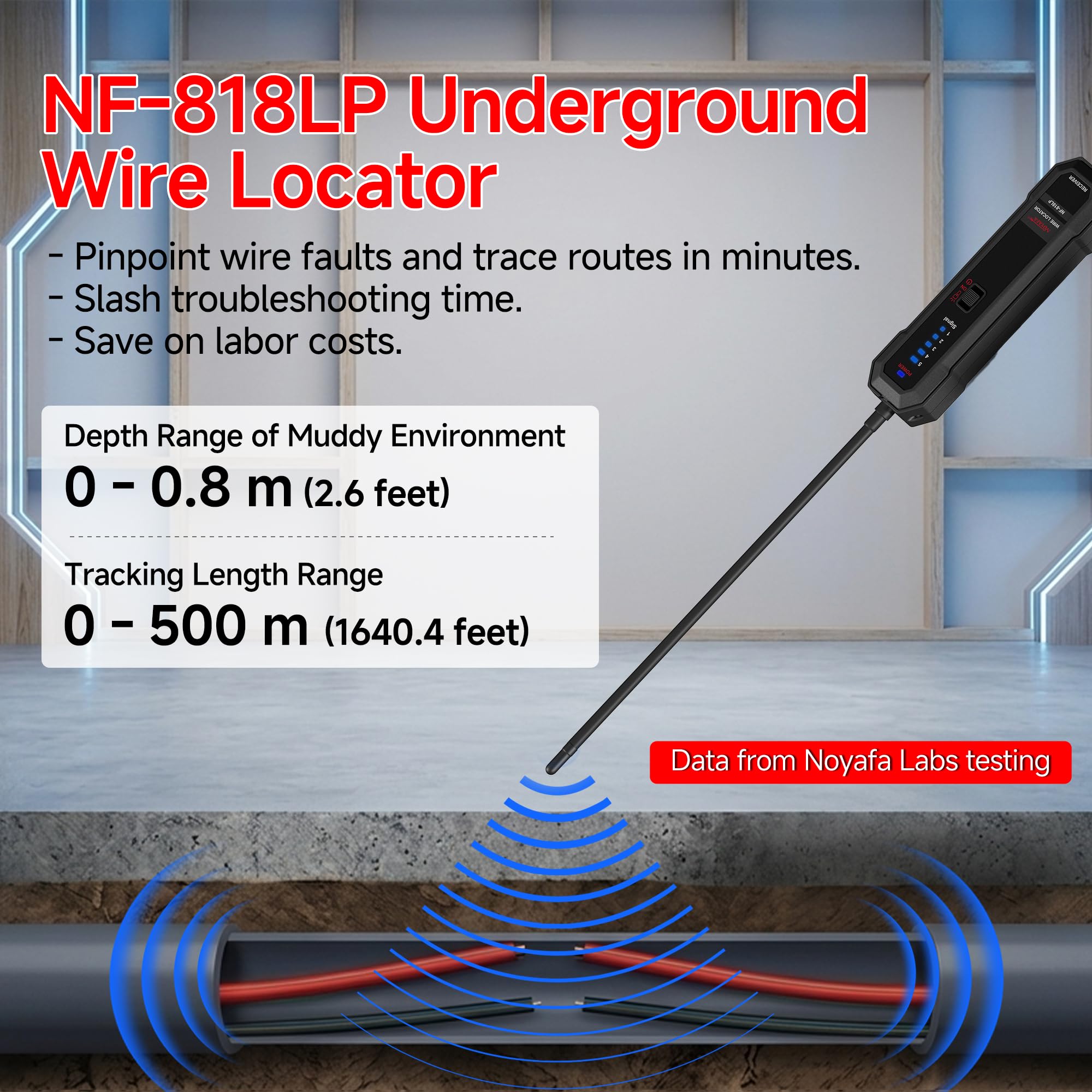 NOYAFA Localizador de cables subterráneos, localizador de cables subterráneos, trazador de cables para cercas invisibles para mascotas, trazador de circuito para cables eléctricos ocultos de pared