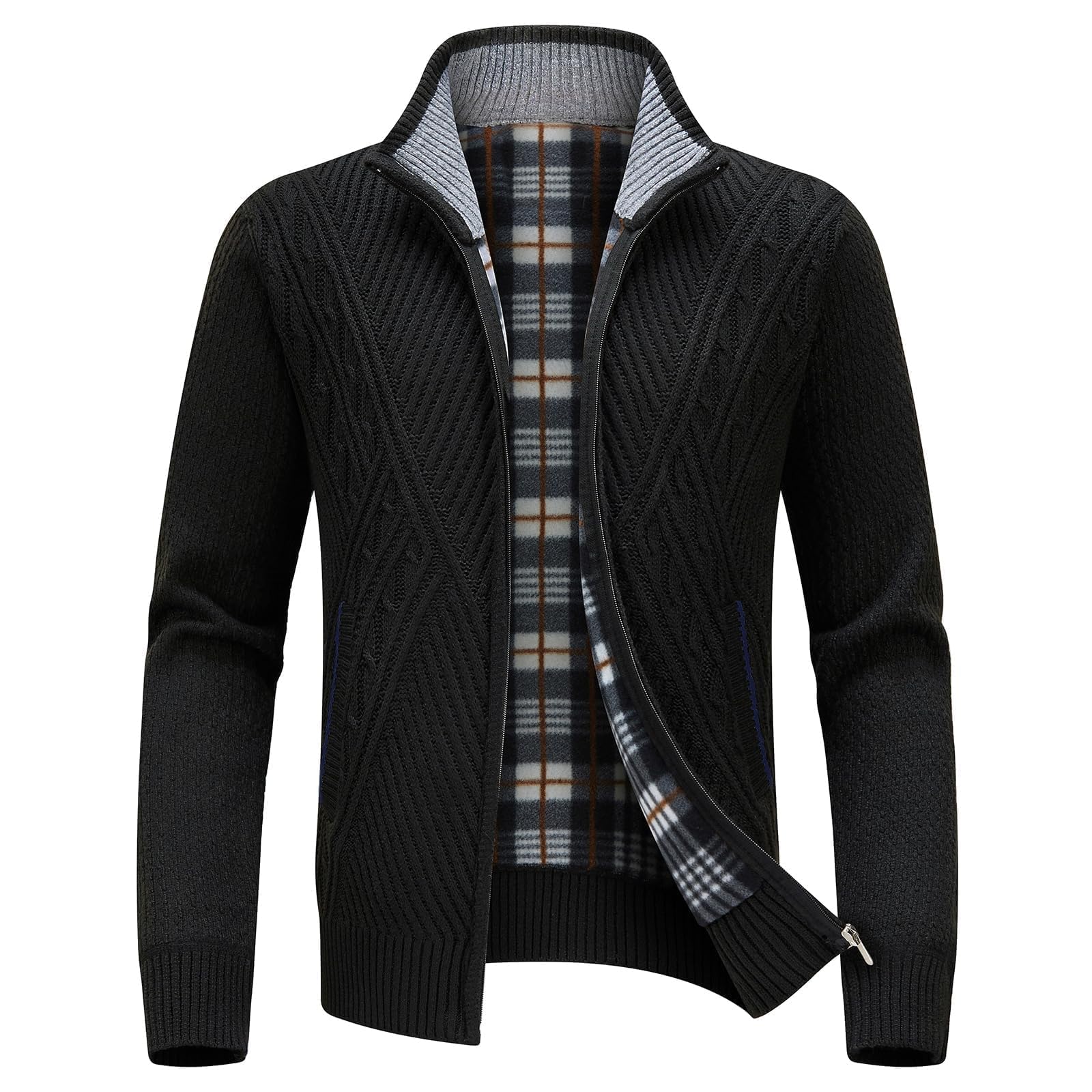 KUDORO Cardigan Gilet Homme Pull Homme Cardigan en Tricot Chandail Homme Zippé Chaud Slim Fit Épais avec Col Montant Tricot Décontractée Polaire Men Sweater Mode Vest