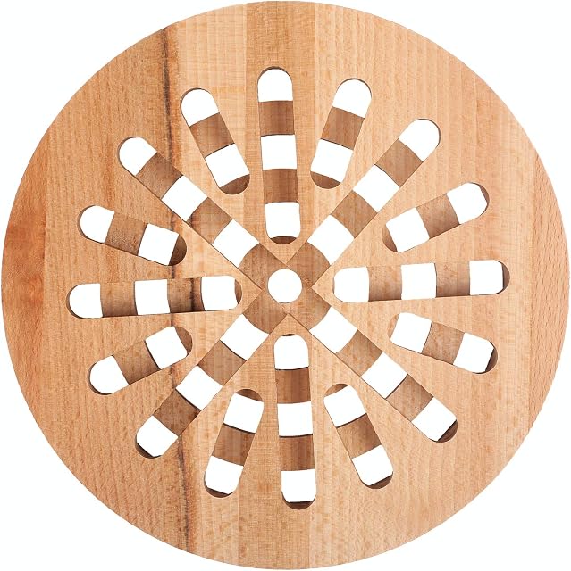 Creative Home Round Wooden Hot Pot Stand Pan Trivet | 19.5 x 19.5 x 1.5 cm | Table, Worktop & Counter Protector | Non Slip Natural Beech Wood | Reversible Heat Resistant Kitchen Coaster & Mat