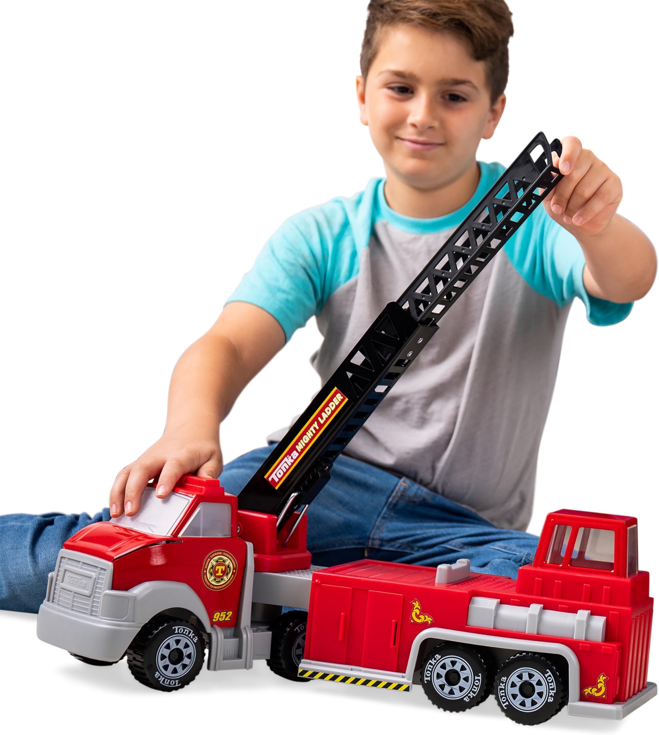 Steel Classics Hook N’ Ladder Fire Truck – Made with Steel & Sturdy Plastic, Red Toy Construction Truck, Boys and Girls, Kids, Toddlers, Ages 3+