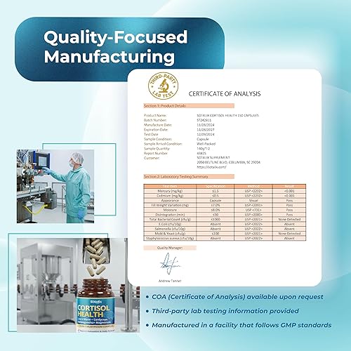 Miniatura 8 de Suplemento para la salud del cortisol con magnesio, Ashwagandha, melena de león y complejo de 10 hongos - Relajación, enfoque y apoyo energético -