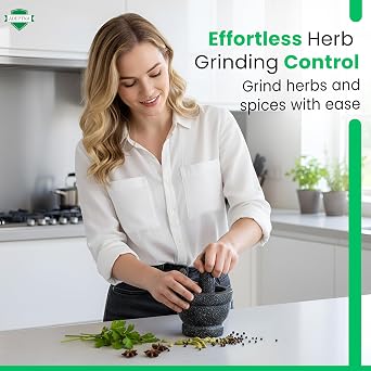 ADEPTNA Premium Solid and Durable Natural Granite Pestle and Mortar Spice Herb Seed Salt and Pepper Crusher Grinder Grinding Paste -Comfortable and Easy to use
