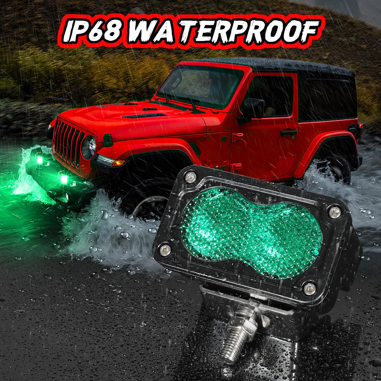 Green LED Pod Lights 3 Inch Auxiliary Driving Chase Light 2PCS Off Road Backup Fog Cube Light Bar Green Hunting Fishing Emergency Safety Signal Lights for Truck UTV Pickup Boat