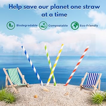 200 Paper Straws Multicolored - Eco-Friendly Alternative to Plastic Straws 100% Biodegradable and Compostable - Perfect for Drinking, Cocktails, and Parties Multicolour