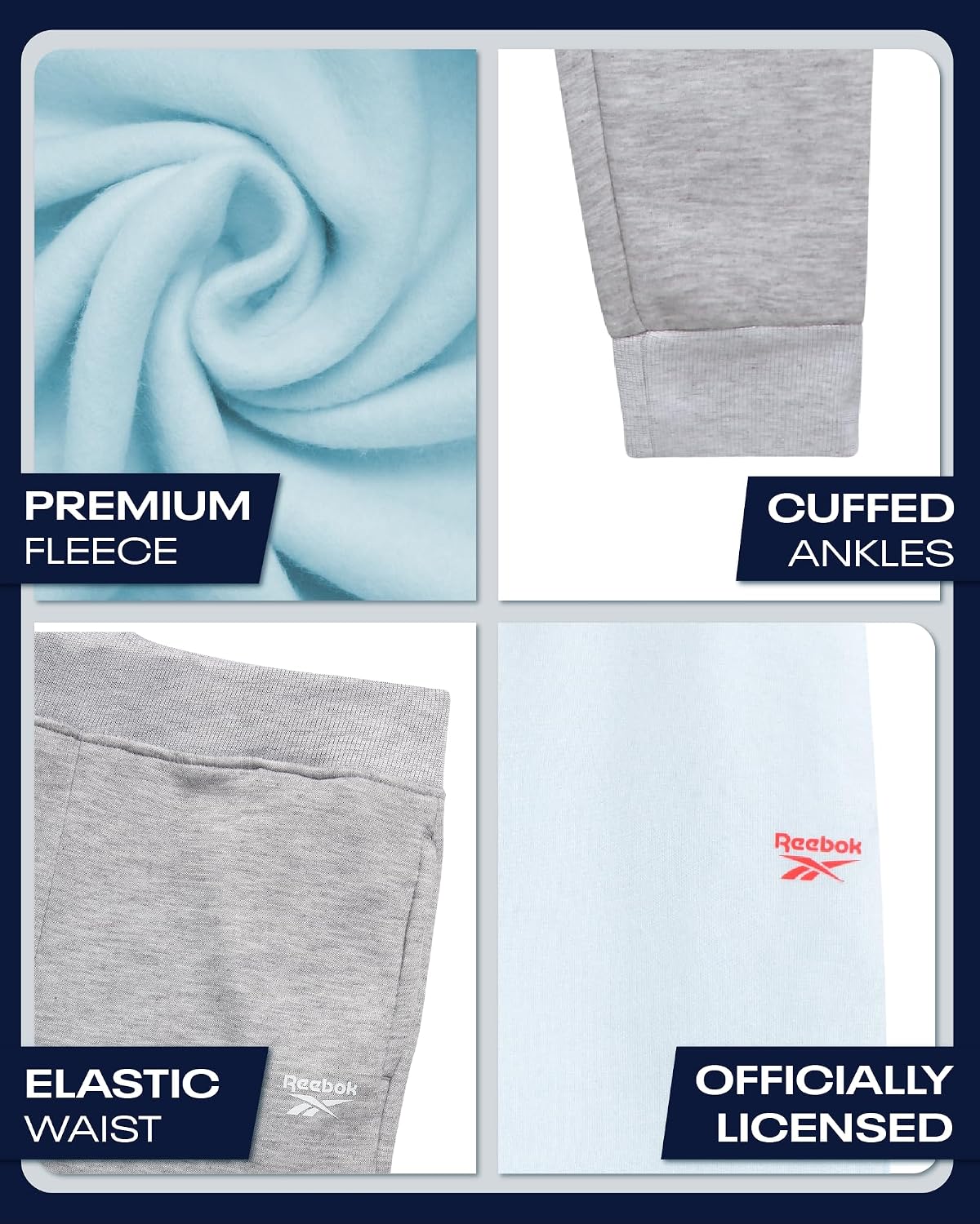 Reebok Girls Sweatpants - 2 Pack Performance Fleece Active Joggers Sweatpants for Girls - Soft Stretch Kids Athletic Pants