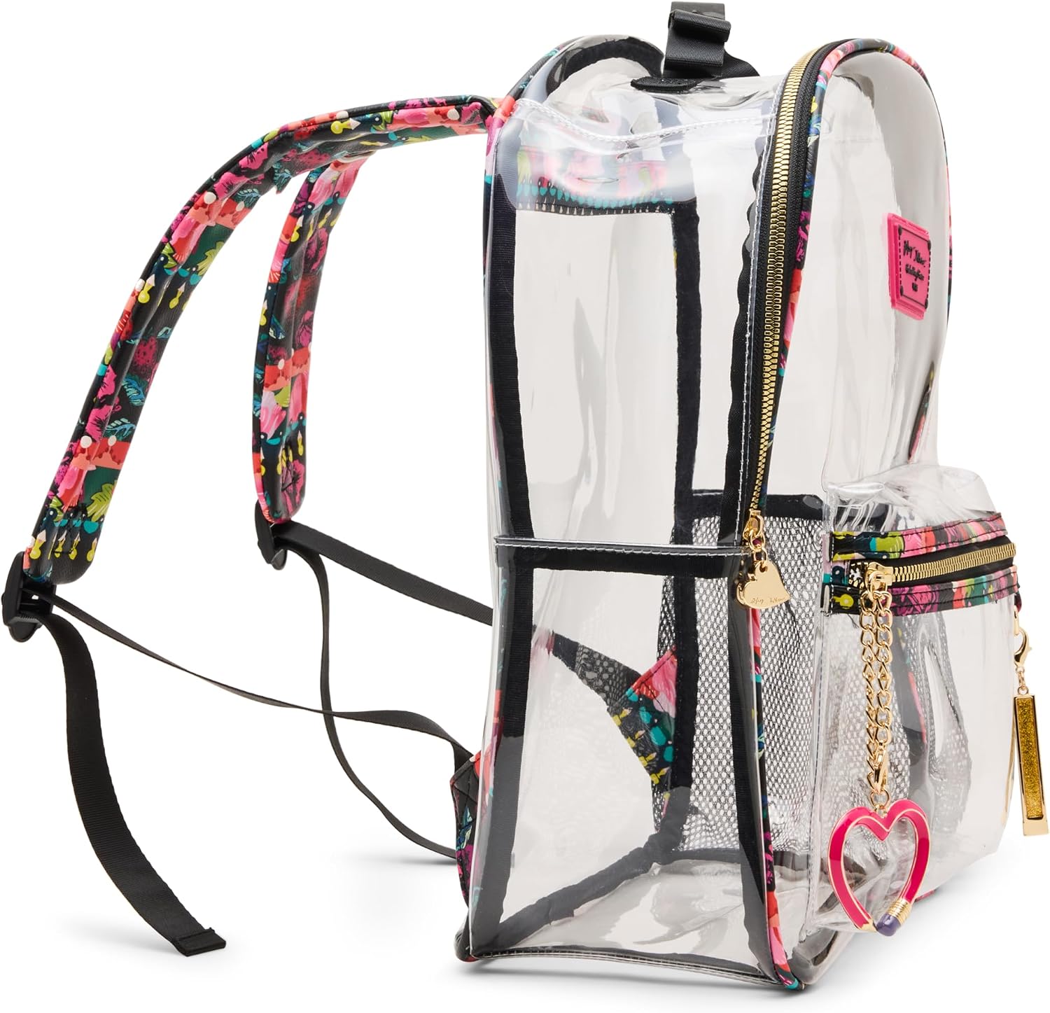 Betsey Johnson Boarder Print Clear Backpack with Pouch