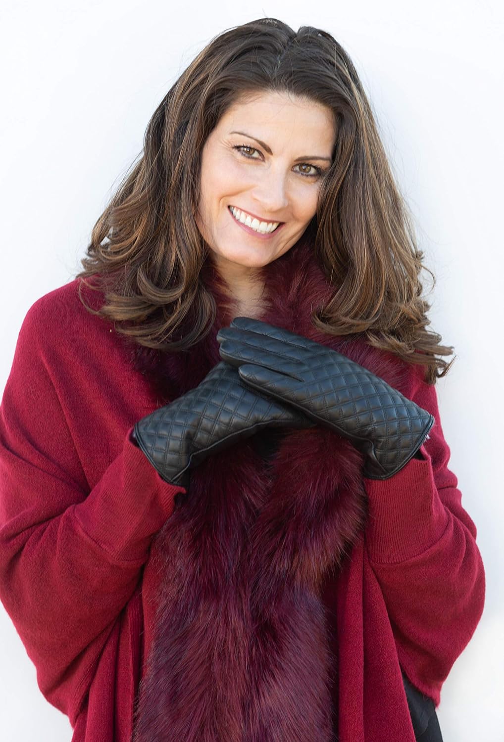 Women's Rabbit Fur Lined Sheepskin Leather Gloves, Touchscreen, Winter Leather Gloves for Women, Gift Box