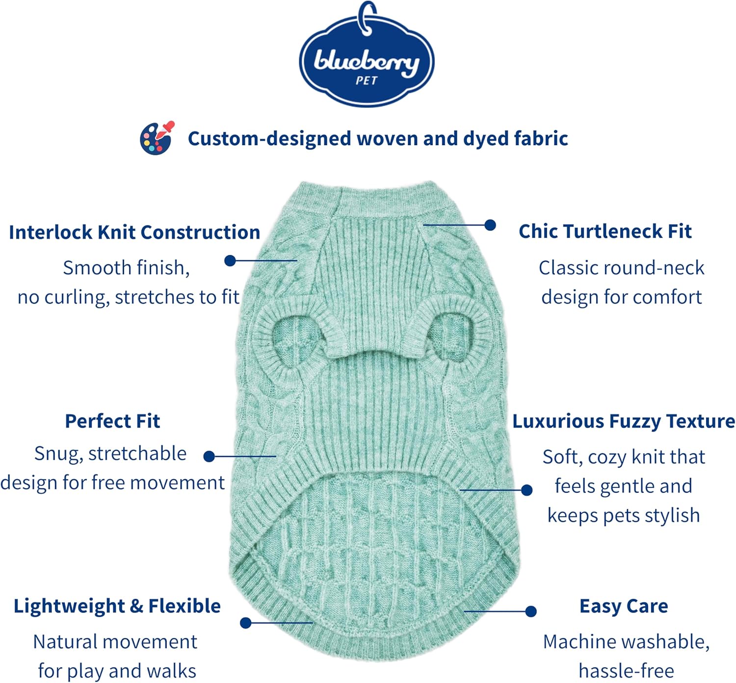 Blueberry Pet 2023 New Classic Fuzzy Textured Knit Pullover Crew-Neck Dog Sweater in Heathered Jade, Back Length 16", Pack of 1 Clothes for Dogs image 2