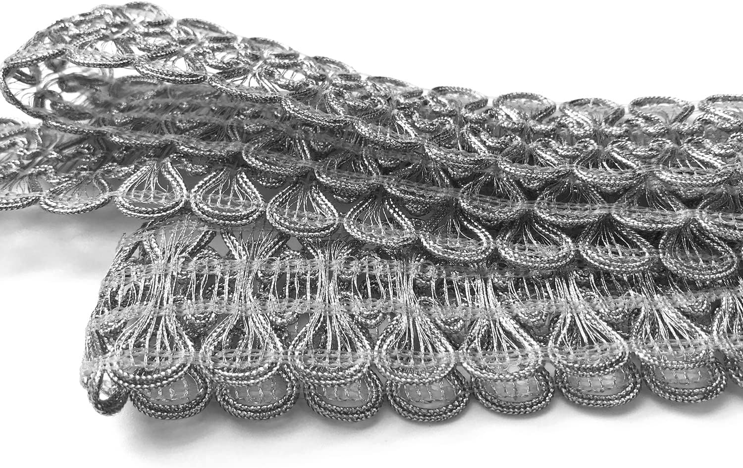 levylisa 10.9 Yards Metallic Braid Lace Trim Lace Ribbon Decorated Gimp Trim for Sewing and Crafting (Silver)