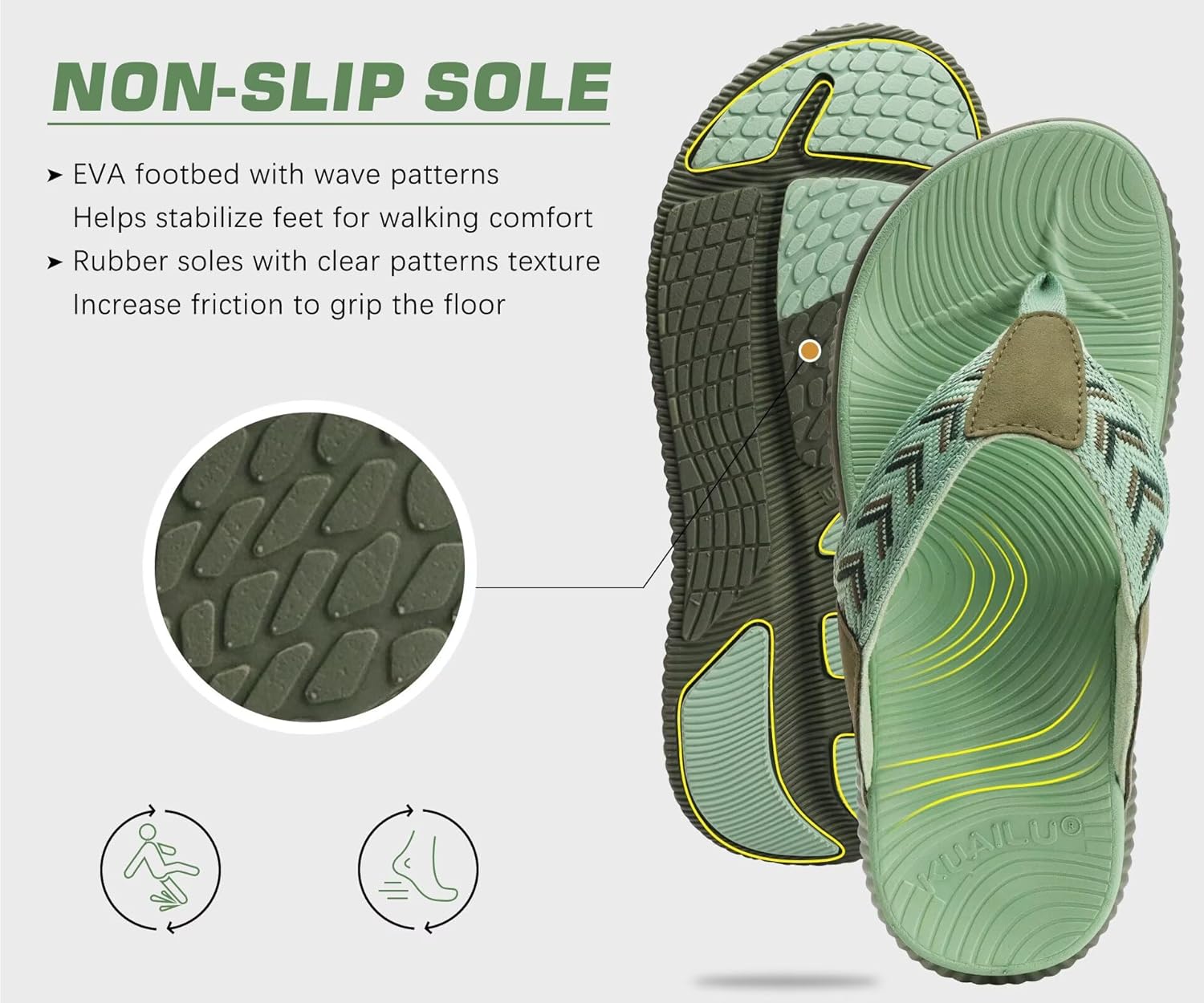 KuaiLu Womens Fashion Orthotic Flip Flops Ladies Athletic Thick Cushion Recovery Thong Sandals Slip On Memory Foam Walking Sandles With Comfortable Plantar Fasciitis Arch Support - Image 6