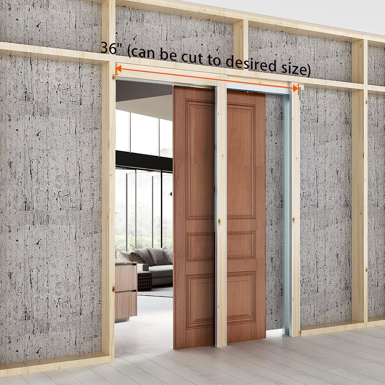 36x80" Pocket Door Frame Kit, Sliding Pocket Door Hardware with Adjustable Sliding Door Track for 2X4 Studs Wall,Suitable for Doors Weight 220LBS Wide 24"-36", Easy to Install