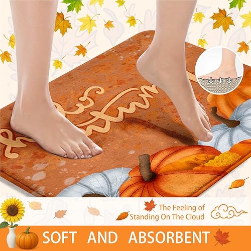 Miniatura 13 de Arttown Happy Gnomes Shower Curtain Set with Toilet Lid Cover and Non-Slip Rugs, Pumpkin Leaf Autumn Fall 4 Pcs Shower Curtains for Bathroom