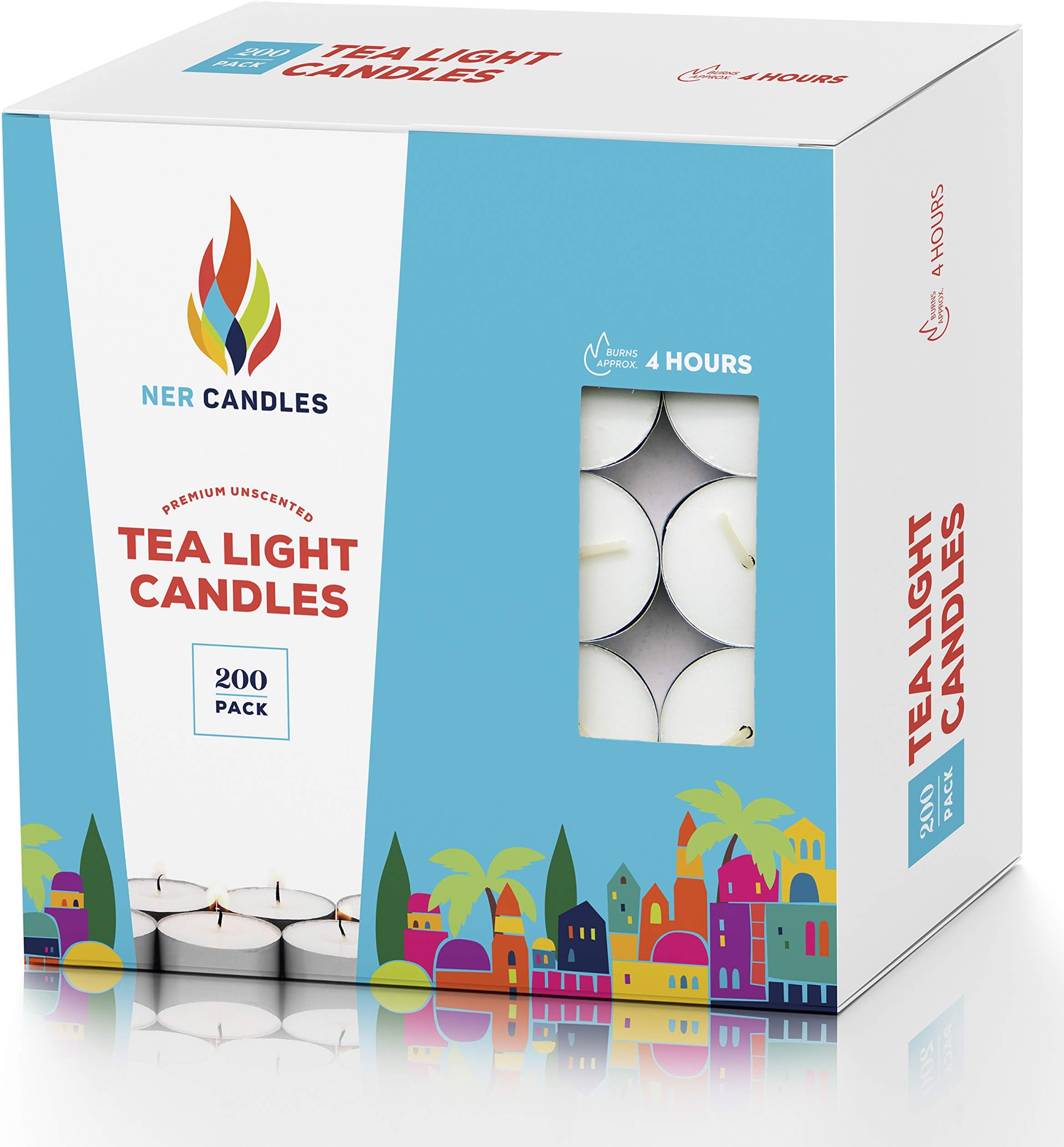 White Tea Light Candles- Unscented Flame-Long Lasting Drip less and Mess Free- Perfect for Any Event- Center Pieces for Dinners-- 200 Pack Bulk