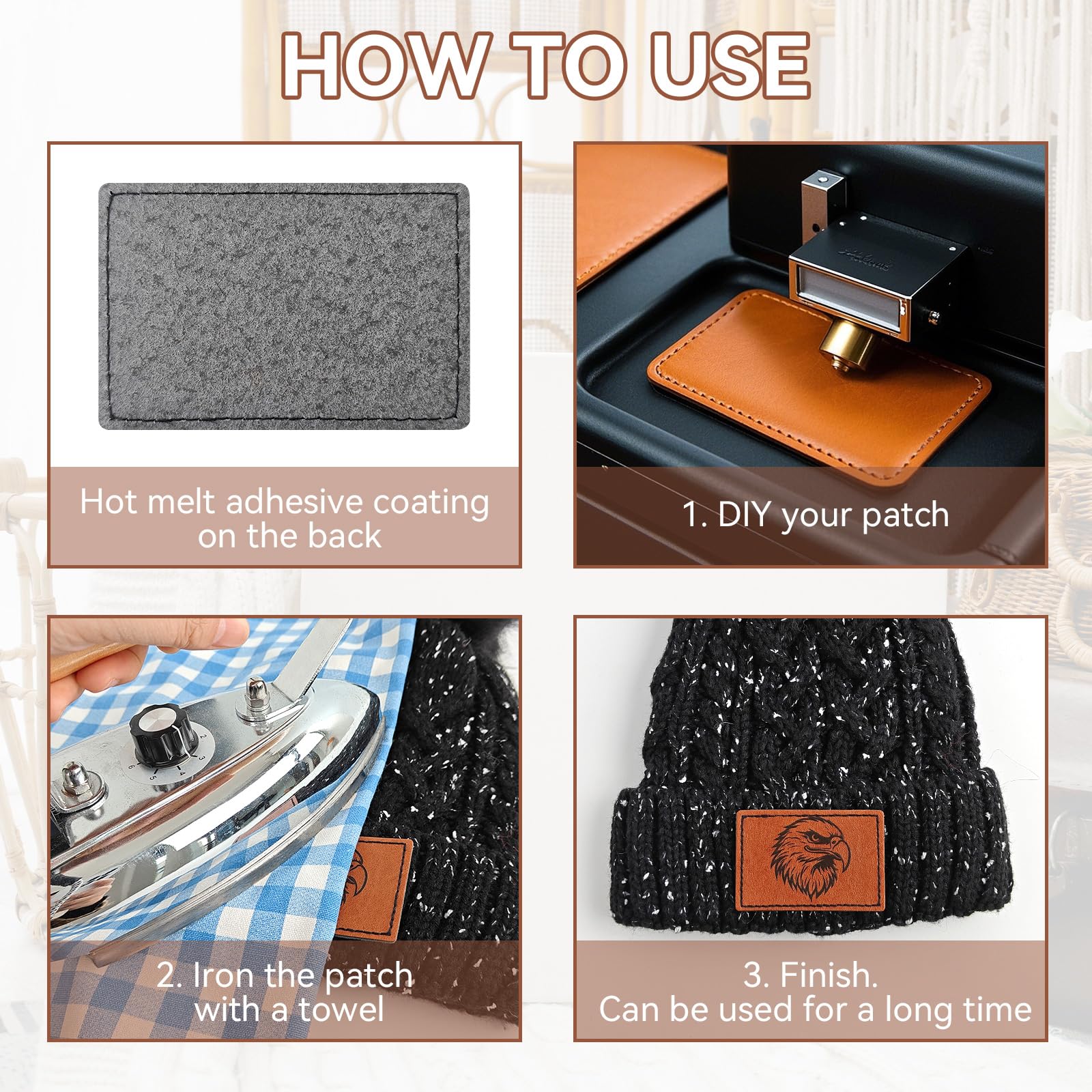 Rectangle Laserable Leatherette Patches – Blank Hat Patches With Adhesive, Rustic/Gold, 25 Pack