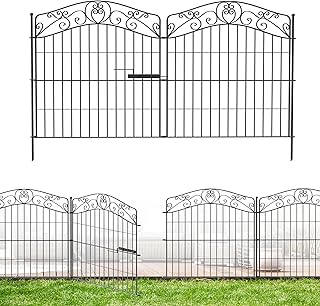 5 Panels 11.8 ft(L) X 32 in(H) Metal No Dig Garden Fence Animal Barrier with Gate