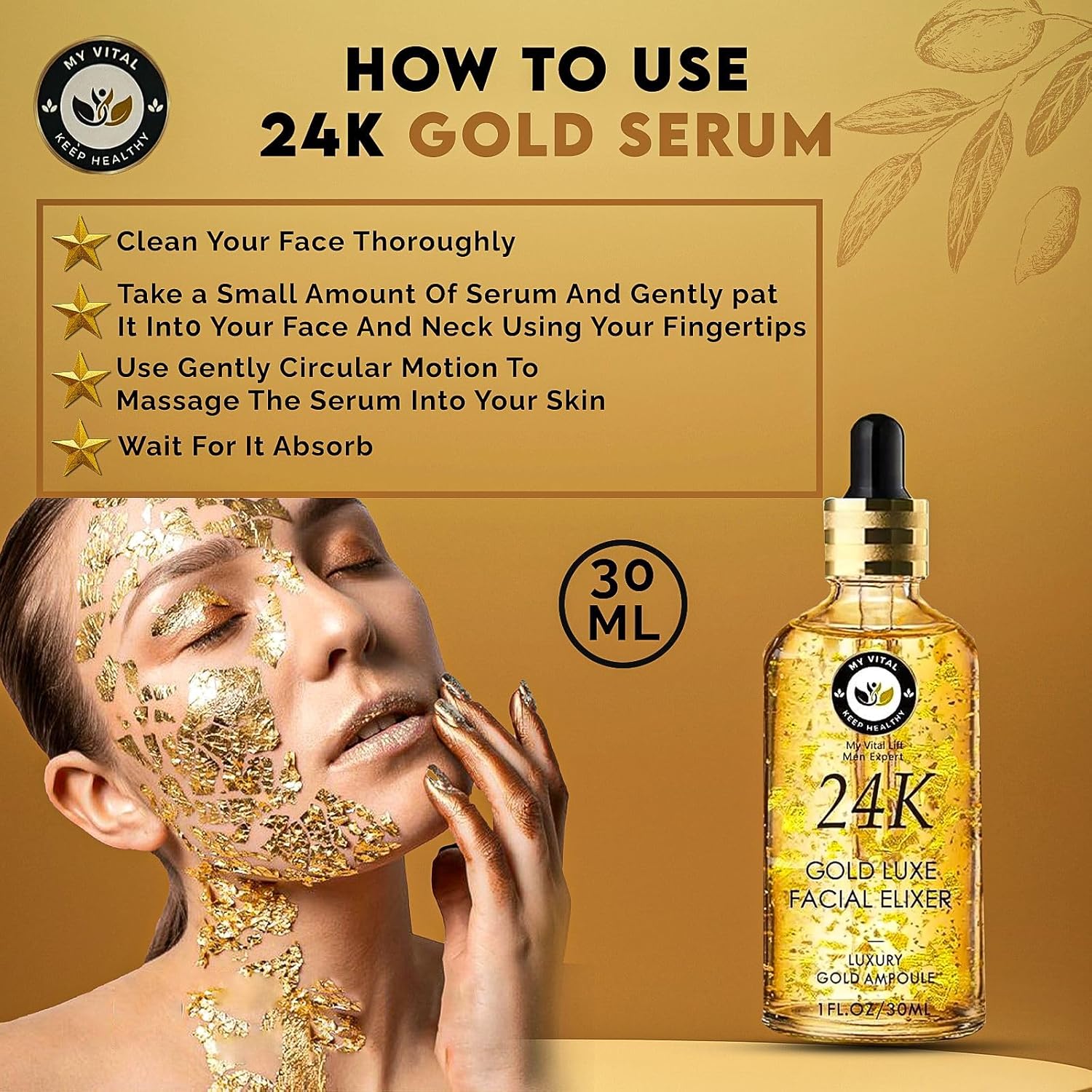 24K Gold Face Essence, Hyaluronzuur Serum, Anti-Ageing & Rimpel Hydraterend Verstevigend Gezichtsserum