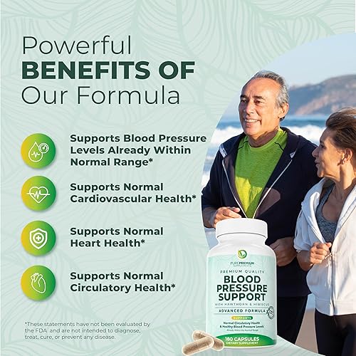 Miniatura 3 de PurePremium Suplementos de presión arterial con baya de espino, hibisco, ajo y vitamina B12 - Suplemento de óxido nítrico para la salud normal