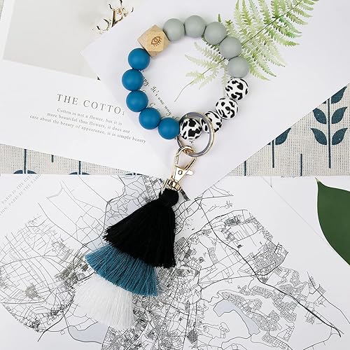 Miniatura 7 de Bisanzoya Beaded Keychain with Tassel, Silicone Key Ring Bracelet, Cute Boho Car Key Chain Wristlet for Women