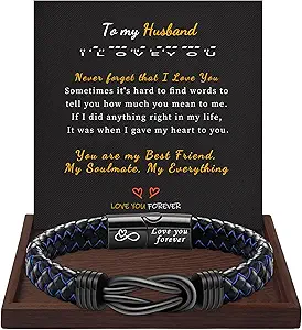 I Love You Gifts for Him Leather Bracelet for Men Knot Infinity Bracelets Valentines Day Gift for Husband Boyfriend Dad Son Grandson Anniversary Birthday Jewelry Graduation Gifts for Him 2024