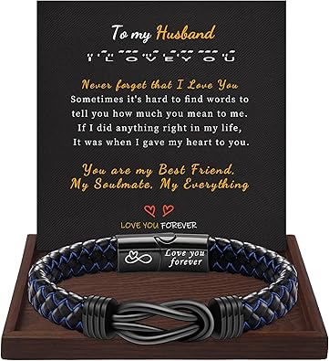 I Love You Gifts for Him Leather Bracelet for Men Knot Infinity Bracelets Valentines Day Gift for Husband Boyfriend Dad Son Grandson Anniversary Birthday Jewelry Graduation Gifts for Him 2024