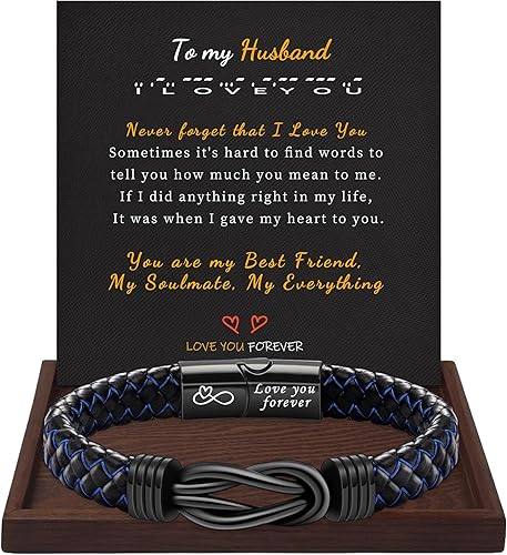 I Love You Gifts for Him Leather Bracelet for Men Knot Infinity Bracelets Valentines Day Gift for Husband Boyfriend Dad Son Grandson Anniversary Birthday Jewelry Graduation Gifts for Him 2024
