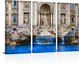 FuShvre Baroque Canvas Wall Art Italy Rome Architecture Painting Prints Rome Trevi Fountain Pictures Artwork Framed 16x32 inch x3pcs