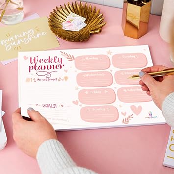 colortouch Masaüstü Planner Set - 50 Sayfa Tarihsiz Haftalık, Günlük Planlayıcı - Ofis Çalışanı, Öğrenci, Genç, Öğretmen için Randevu, Toplantı, Organizasyon To Do List - 3 Parça - Kalp Serisi