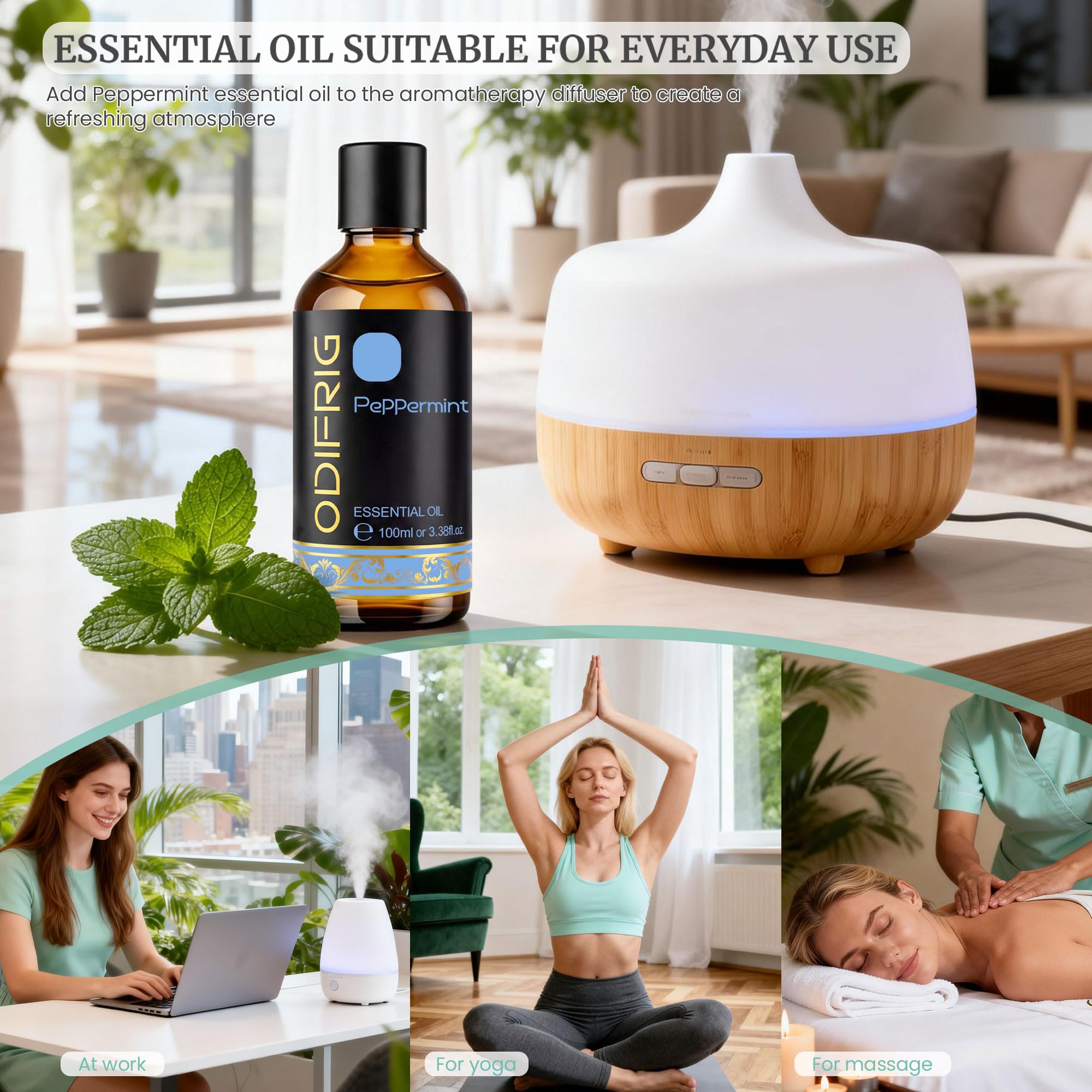 Olio Essenziale di Menta Piperita, 100 ml con Contagocce, Olio essenziale Naturale di Menta Piperita, Adatto per la cura di unghie, DIY, SPA, Aromaterapia