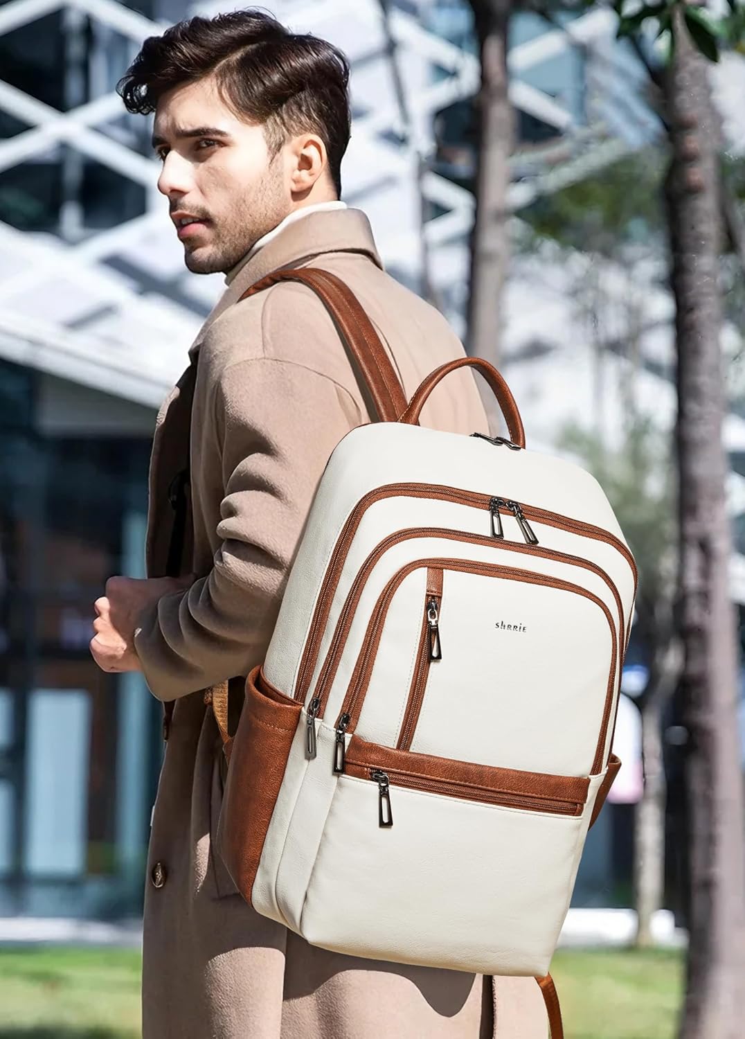 Shrrie 17 inch Leather Laptop Backpack for Women, Large Travel Backpack with 6 Compartments, Computer Backpack Purse for Work College - Image 7