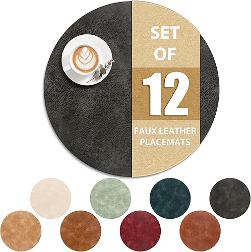 Miniatura 38 de ADRIMER Manteles individuales redondos resistentes al calor, juego de 8 manteles individuales lavables, impermeables, manteles individuales de piel