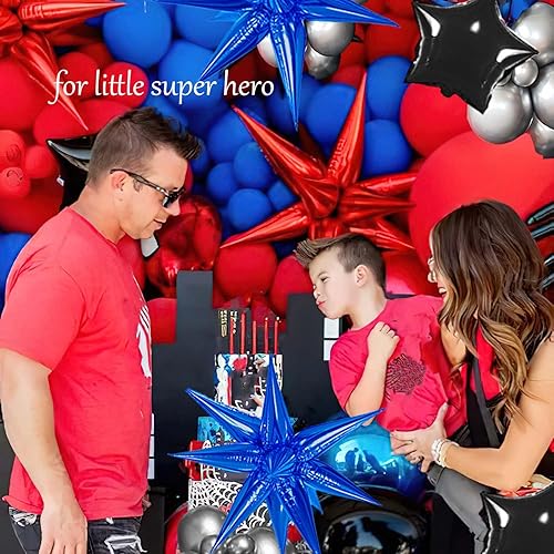 Miniatura 7 de Kit de arco de guirnalda de globos azules, rojos y negros, 130 piezas con globos grandes de mylar de Starburs para decoración de cumpleaños de