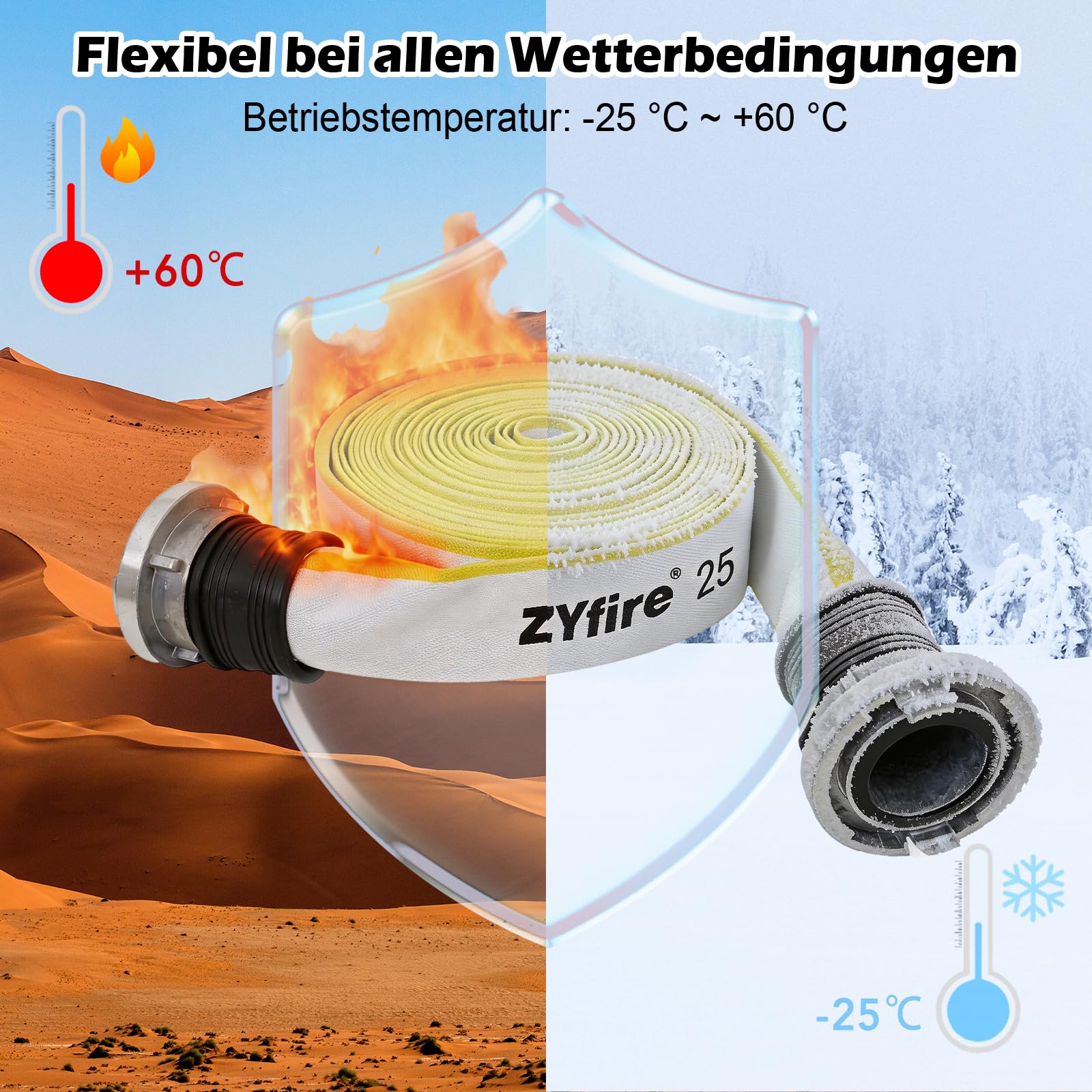 ZYfire Feuerwehrschlauch 25mm x 20m | 1 Zoll Schlauch mit D-Storz Kupplung