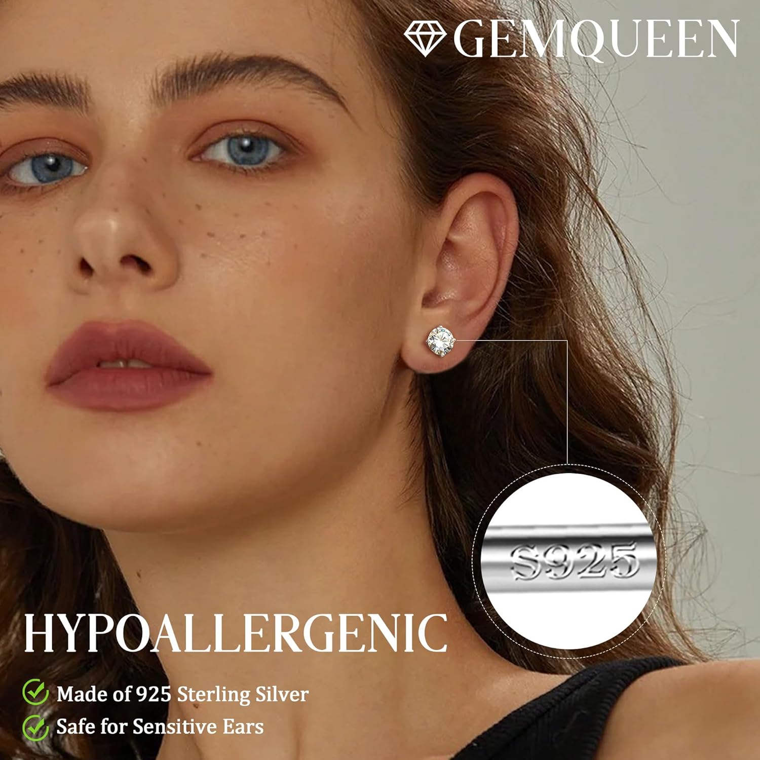 Moissanite Stud Earrings : 18K White Gold Plated Solid 925 Sterling Silver Earring Hypoallergenic Dainty Flat Back Stud Earrings Jewelry for Women Men D Color VVS1 Clarity - Image 3