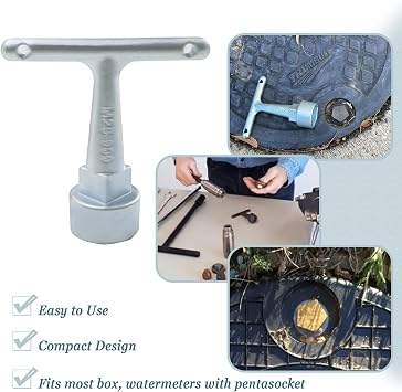 Folde Water Meter Wrench & Curb Stop Wrench for Pentagon Curb Boxes, Water Meter Cover Key