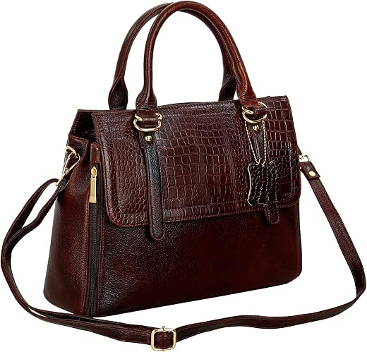 RICHSIGN LEATHER ACCESSORIES Full-Grain Natural Leather Top-Handle satchel Tote Ladies Handbags &amp; Shoulder Sling Bags For ...