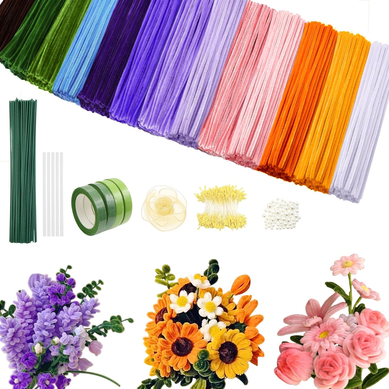 DIY Flores Set Limpiador de Pipas 800 Piezas Kit DIY Ramo de Flores