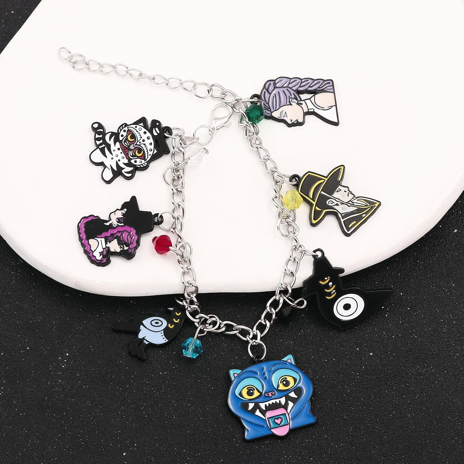 SONGCHANGJEWELRY Witch Idol Series Charm Bracelet – Featuring Rumi, Mira, Zoey & Magic Companions – K-POP Inspired Fantasy Bracelet with Colorful Crystal Charms for Women & Fans